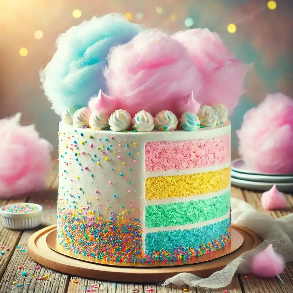 Indulge in the whimsical sweetness of a cotton candy cake – perfect for birthdays, parties, or any special moment.