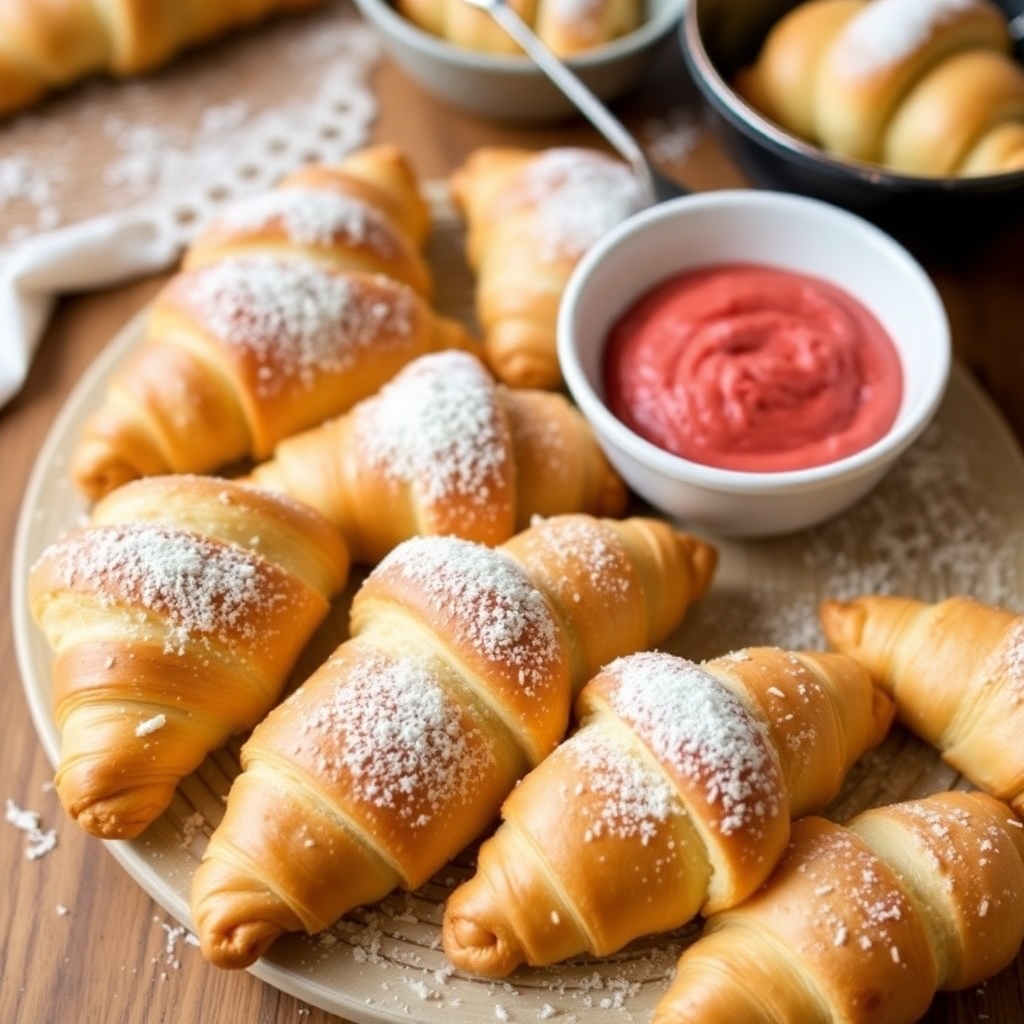 Homemade Swiss Gipfeli croissants, golden and flaky, perfect for a delicious breakfast or snack.