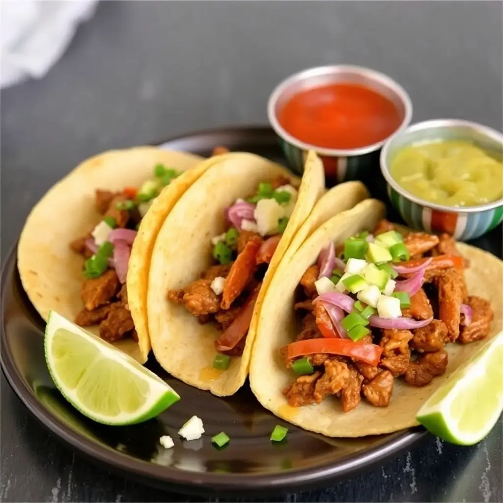 Delicious Carne Asada and Al Pastor Tacos from Tacos El Cunado