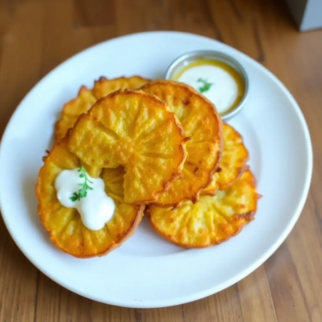 Fried Squash recipe: Golden, crispy fried squash garnished with fresh herbs, perfect as a side dish.