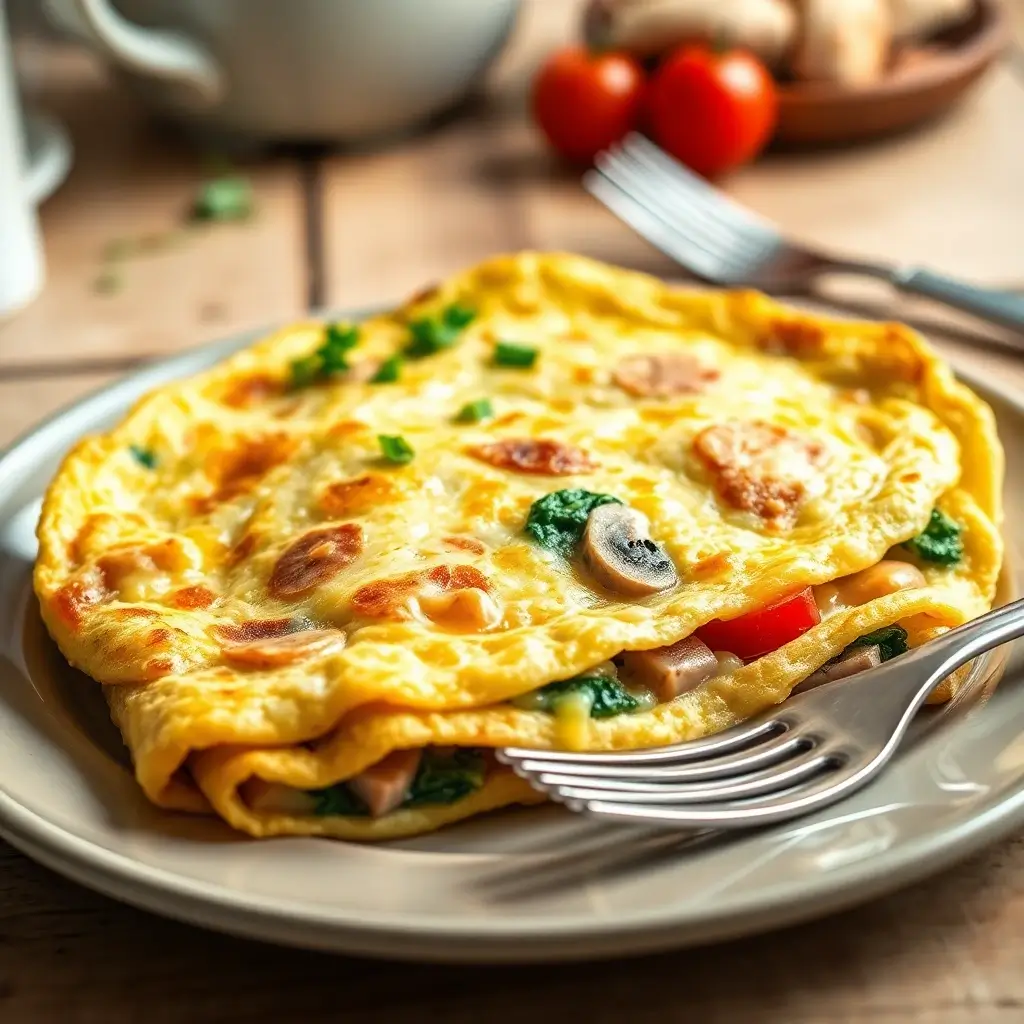 Perfect fluffy omelet with various fillings and toppings